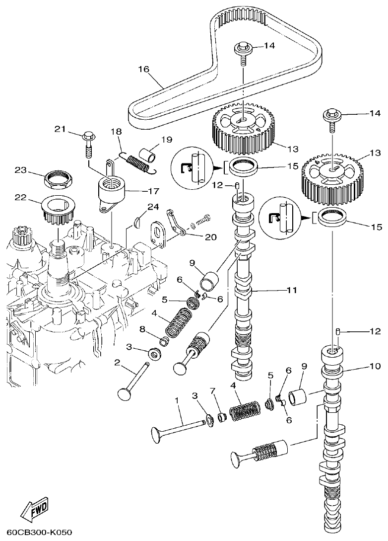 Yamaha F100BET VALVE parts diagram